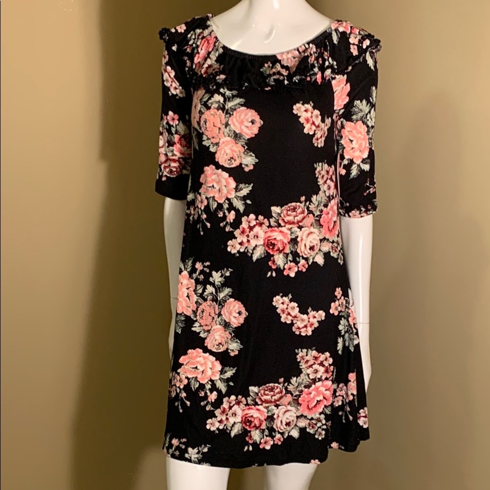 Floral Black and Pink Spandex Dress Size 14/16 Junior